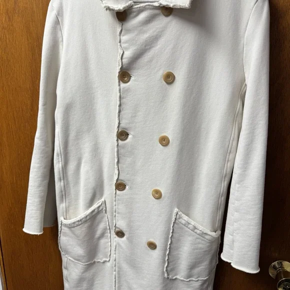 Frank & Eileen Belfast Sweatshirt Trench Long Fleece Coat Vintage White Large L